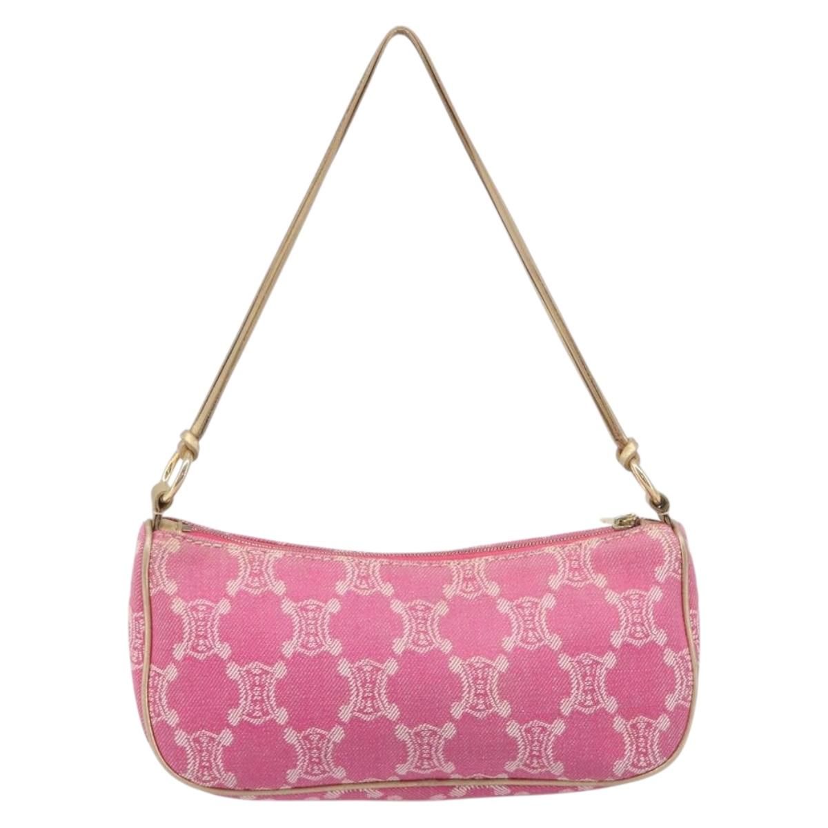 CELINE Macadam Hand Bag Canvas Pink Gold Tone Auth BA16581A