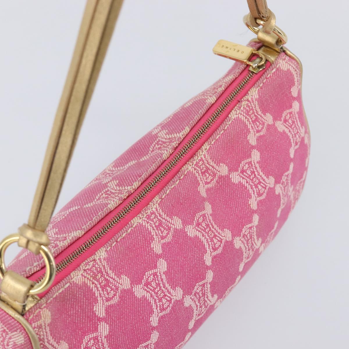 CELINE Macadam Hand Bag Canvas Pink Gold Tone Auth BA16581A