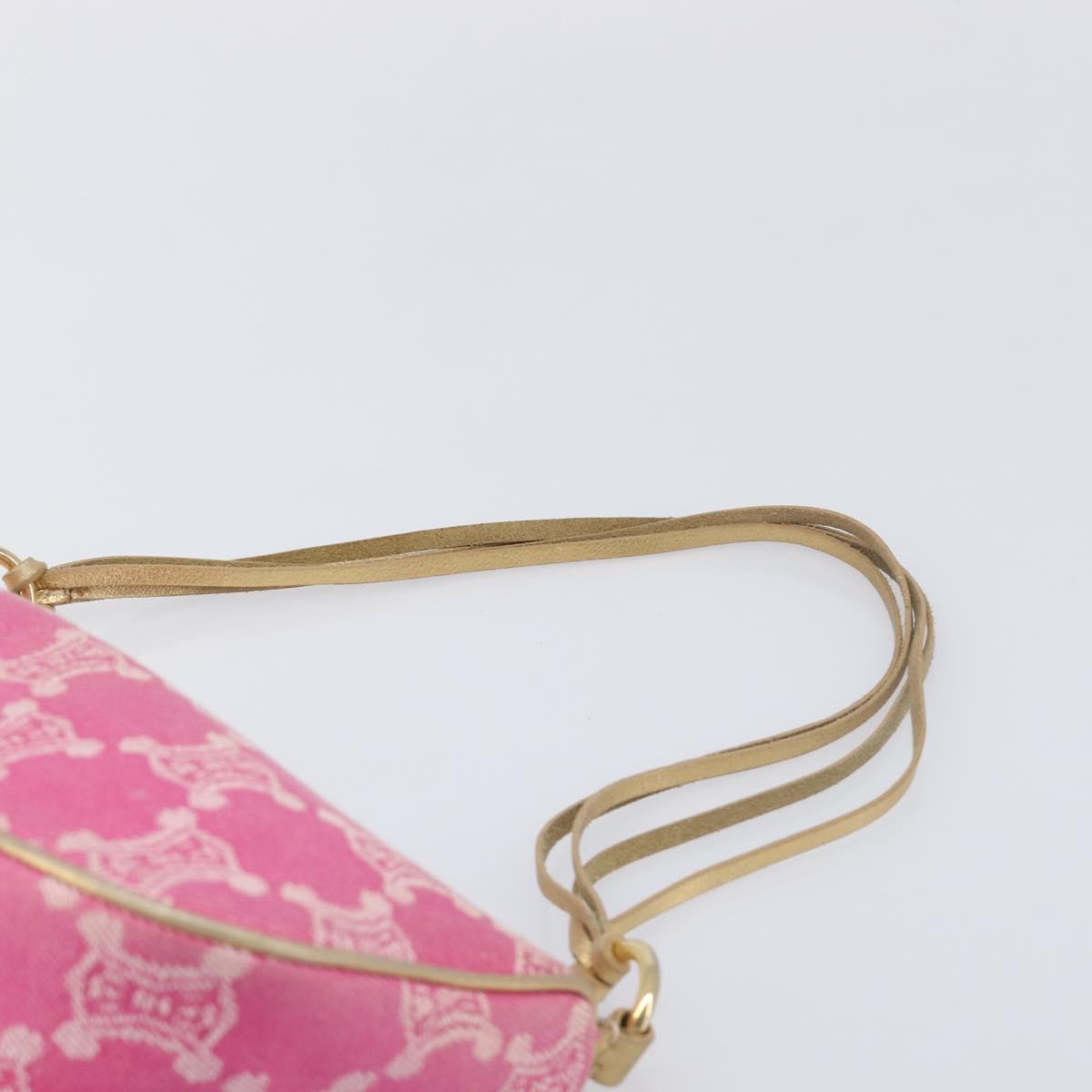 CELINE Macadam Hand Bag Canvas Pink Gold Tone Auth BA16581A