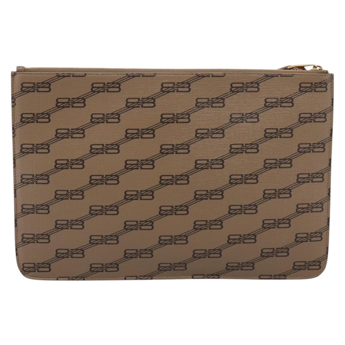 Balenciaga BB Monogram Clutch Bag PVC Leather Beige Gold 702627 Auth BA16586A