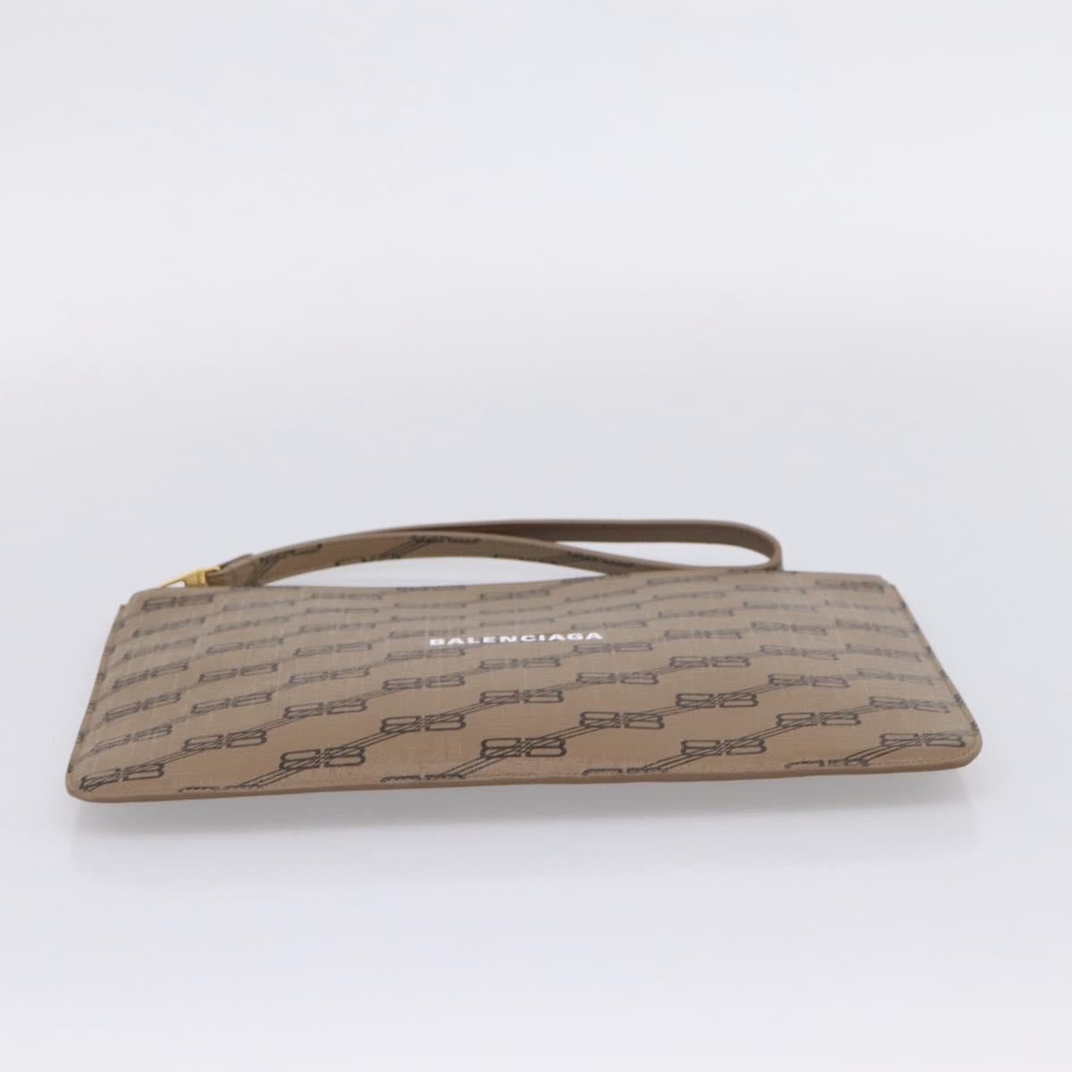Balenciaga BB Monogram Clutch Bag PVC Leather Beige Gold 702627 Auth BA16586A