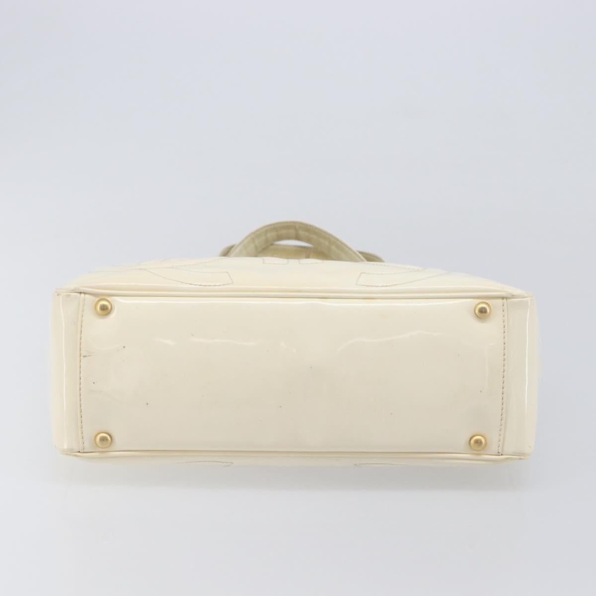 CHANEL Triple Coco Tote Bag Patent White Gold Tone CC Auth BA16587