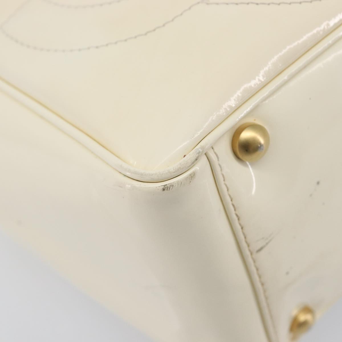 CHANEL Triple Coco Tote Bag Patent White Gold Tone CC Auth BA16587