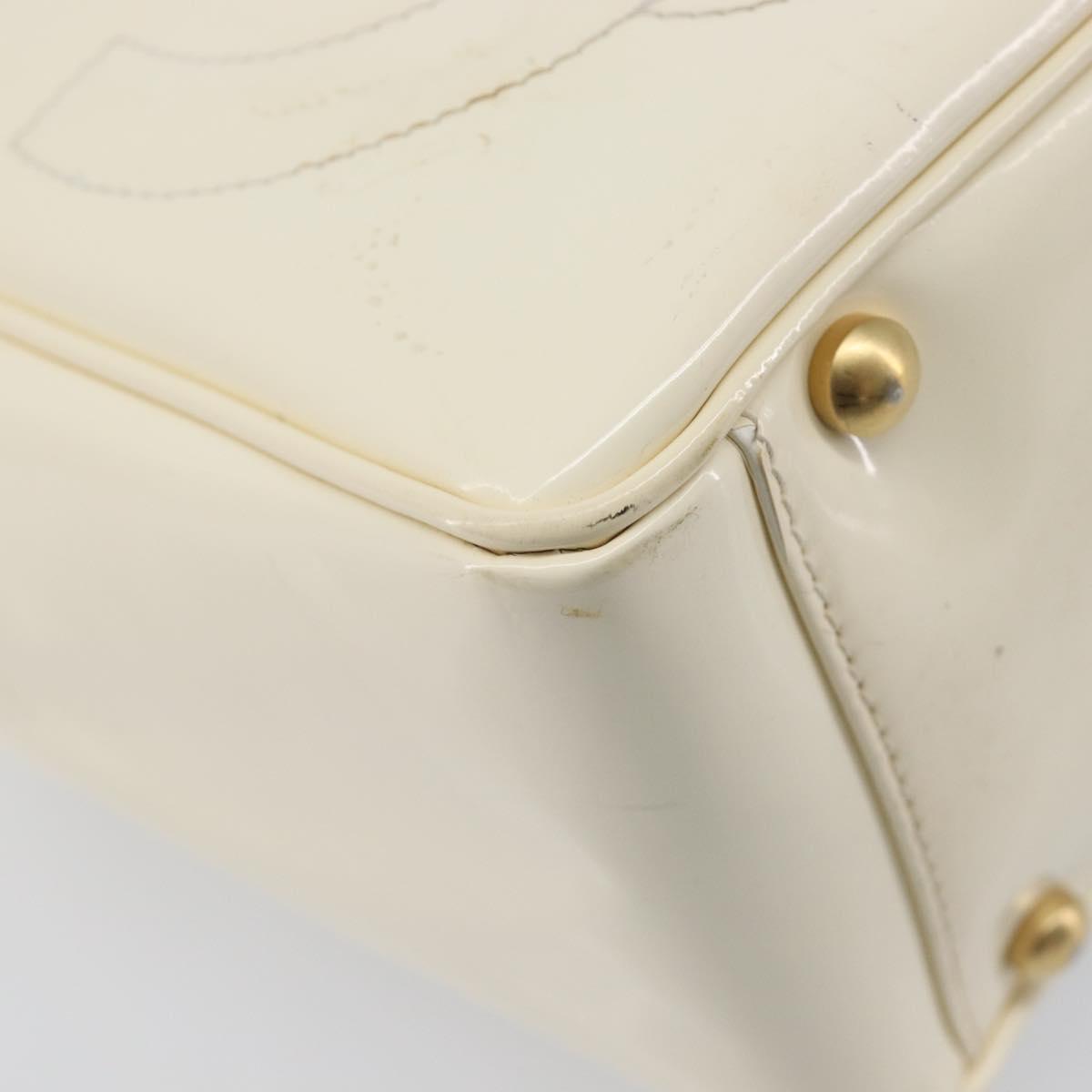 CHANEL Triple Coco Tote Bag Patent White Gold Tone CC Auth BA16587