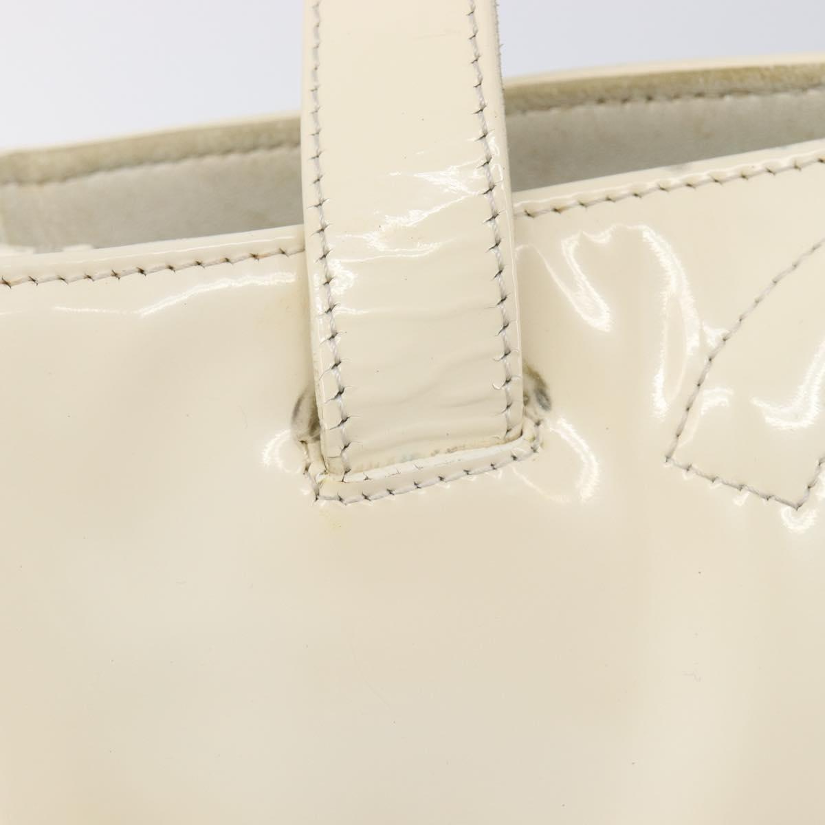 CHANEL Triple Coco Tote Bag Patent White Gold Tone CC Auth BA16587