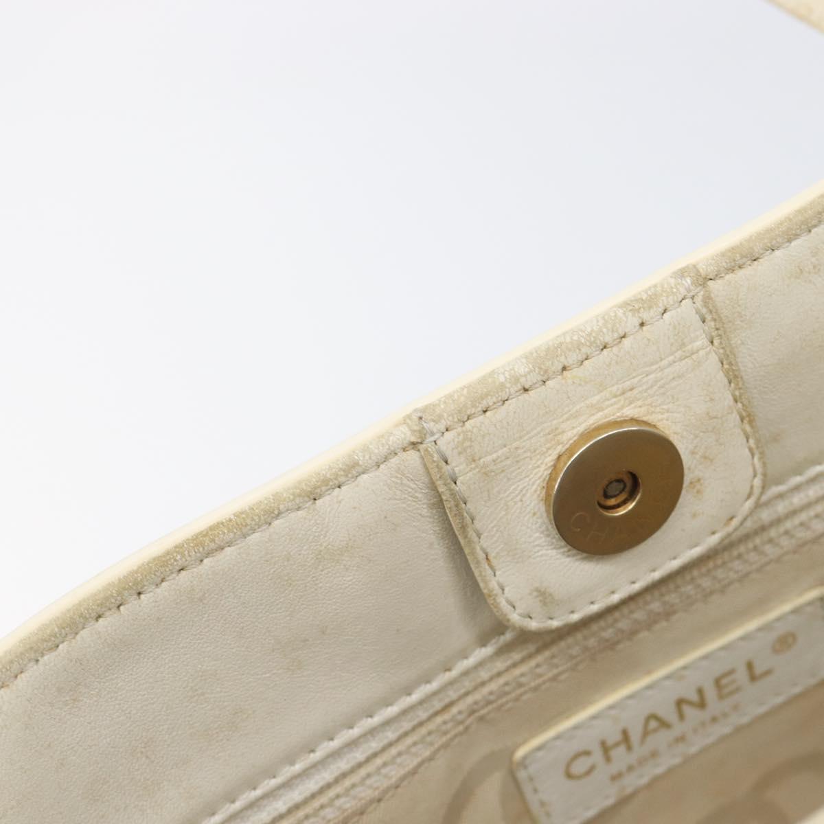 CHANEL Triple Coco Tote Bag Patent White Gold Tone CC Auth BA16587