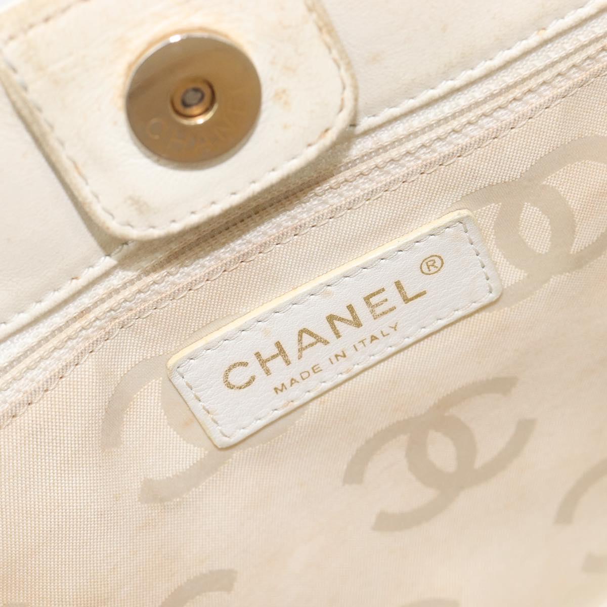 CHANEL Triple Coco Tote Bag Patent White Gold Tone CC Auth BA16587
