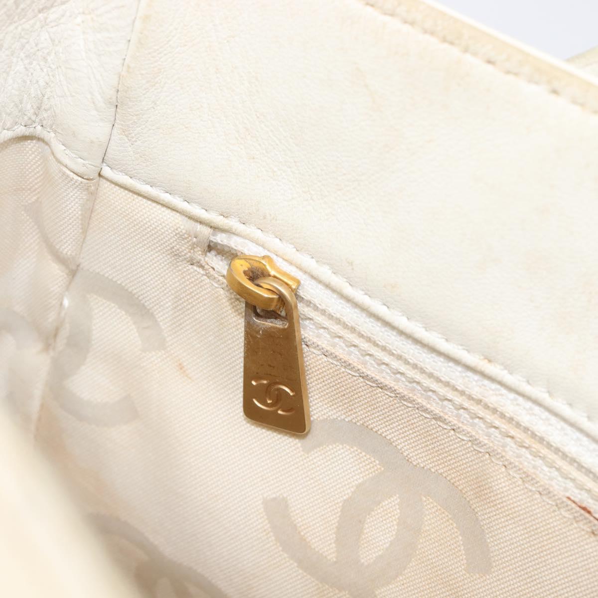 CHANEL Triple Coco Tote Bag Patent White Gold Tone CC Auth BA16587