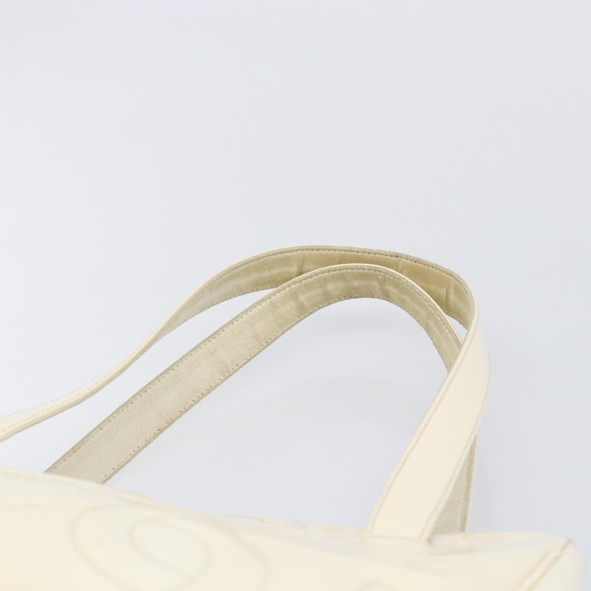 CHANEL Triple Coco Tote Bag Patent White Gold Tone CC Auth BA16587