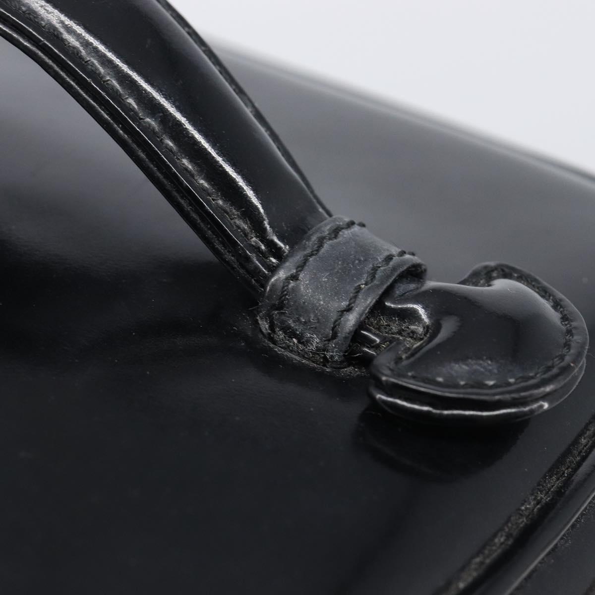 CHANEL COCO Mark Cosmetic Pouch patent Black Gold Tone CC Auth BA16589