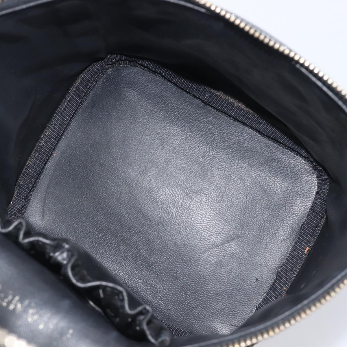 CHANEL COCO Mark Cosmetic Pouch patent Black Gold Tone CC Auth BA16589