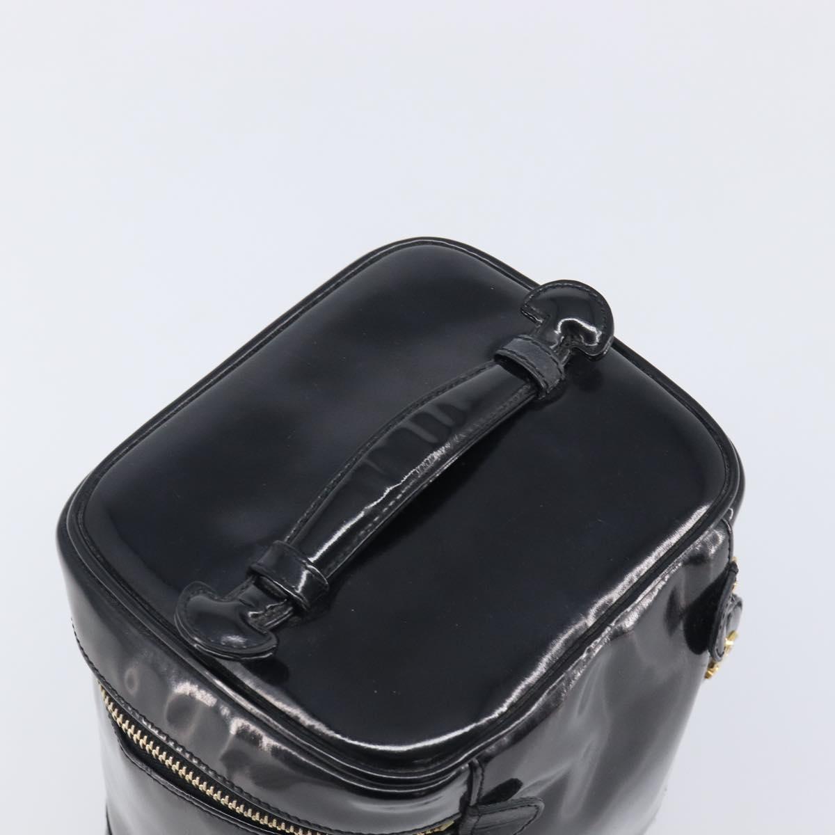 CHANEL COCO Mark Cosmetic Pouch patent Black Gold Tone CC Auth BA16589