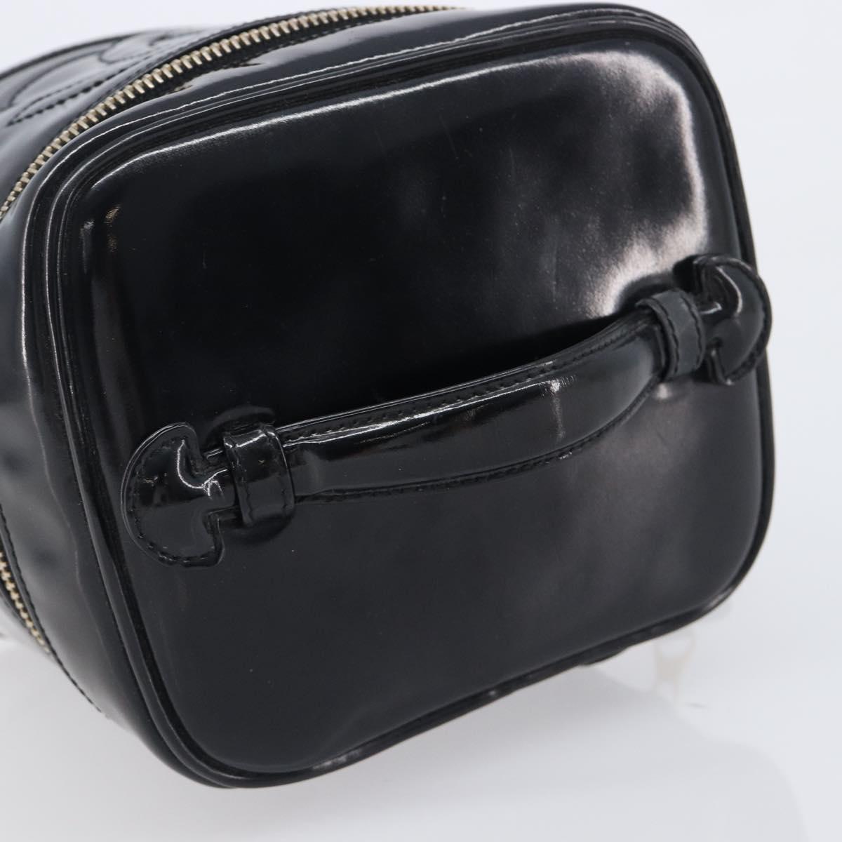 CHANEL COCO Mark Cosmetic Pouch patent Black Gold Tone CC Auth BA16589