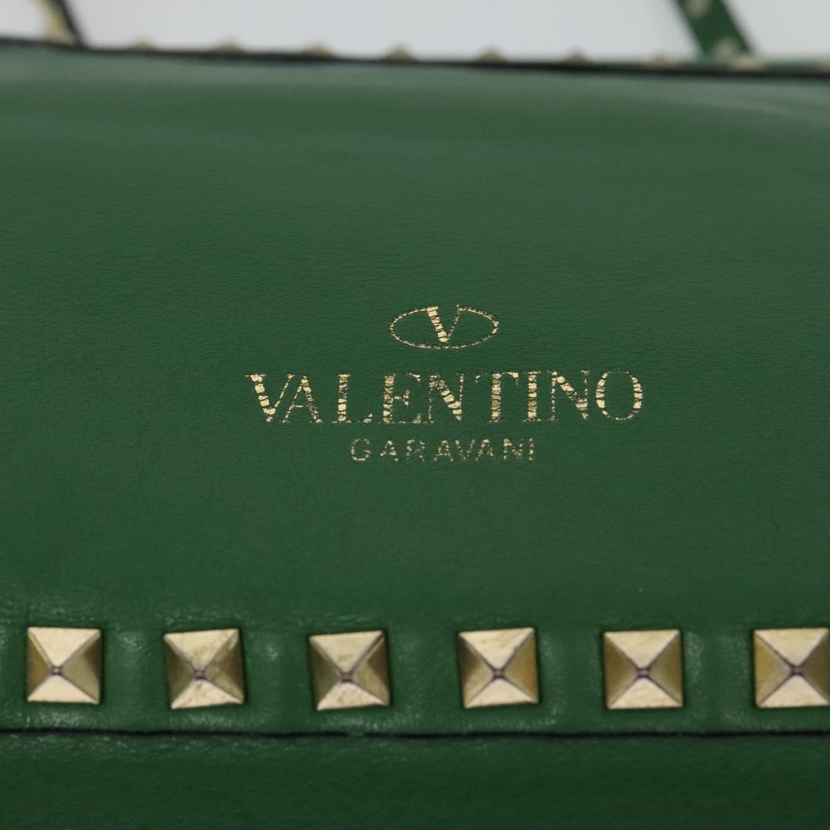 VALENTINO Studs Hand Bag Leather 2way Green Gold Auth BA1659V