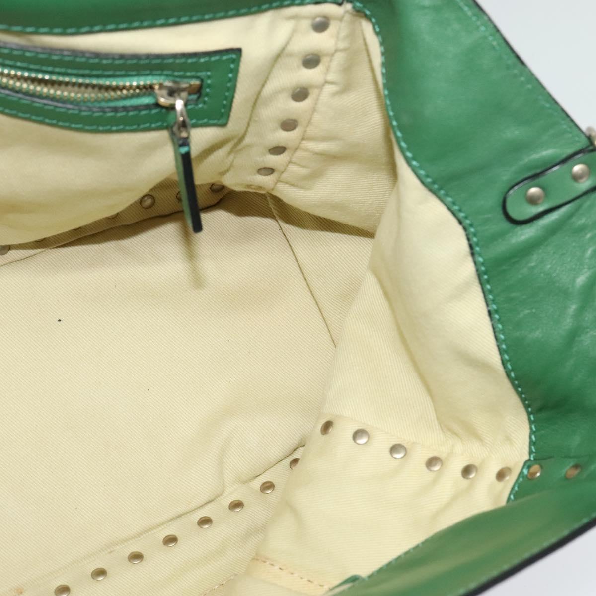 VALENTINO Studs Hand Bag Leather 2way Green Gold Auth BA1659V