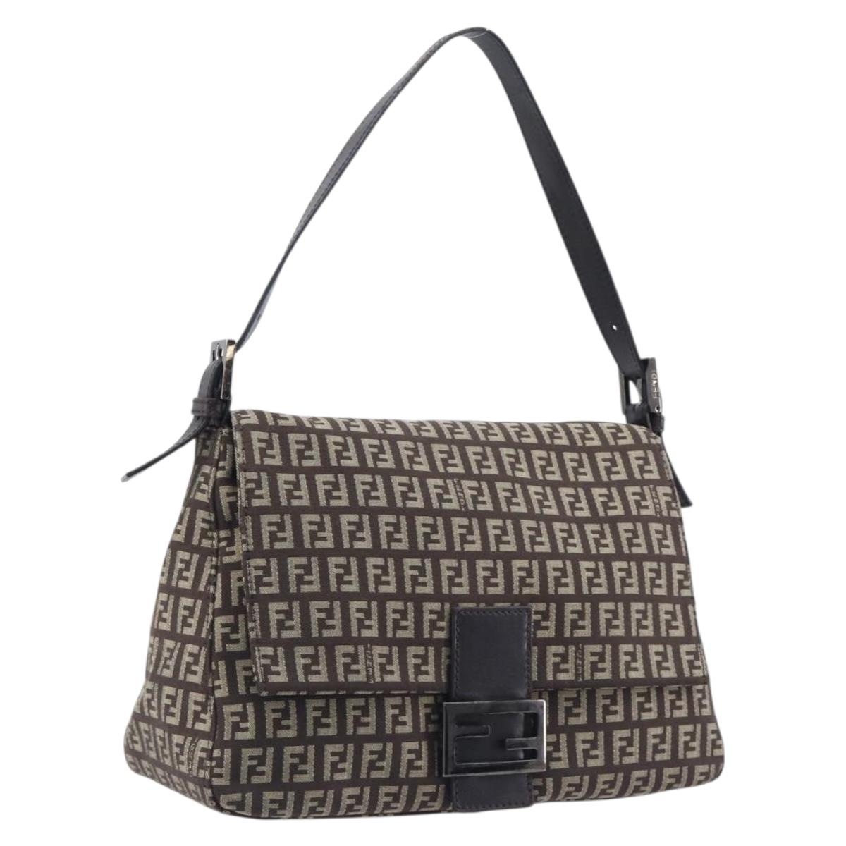 FENDI Zucchino Canvas Mamma Baguette Shoulder Bag Brown Auth BA16590A