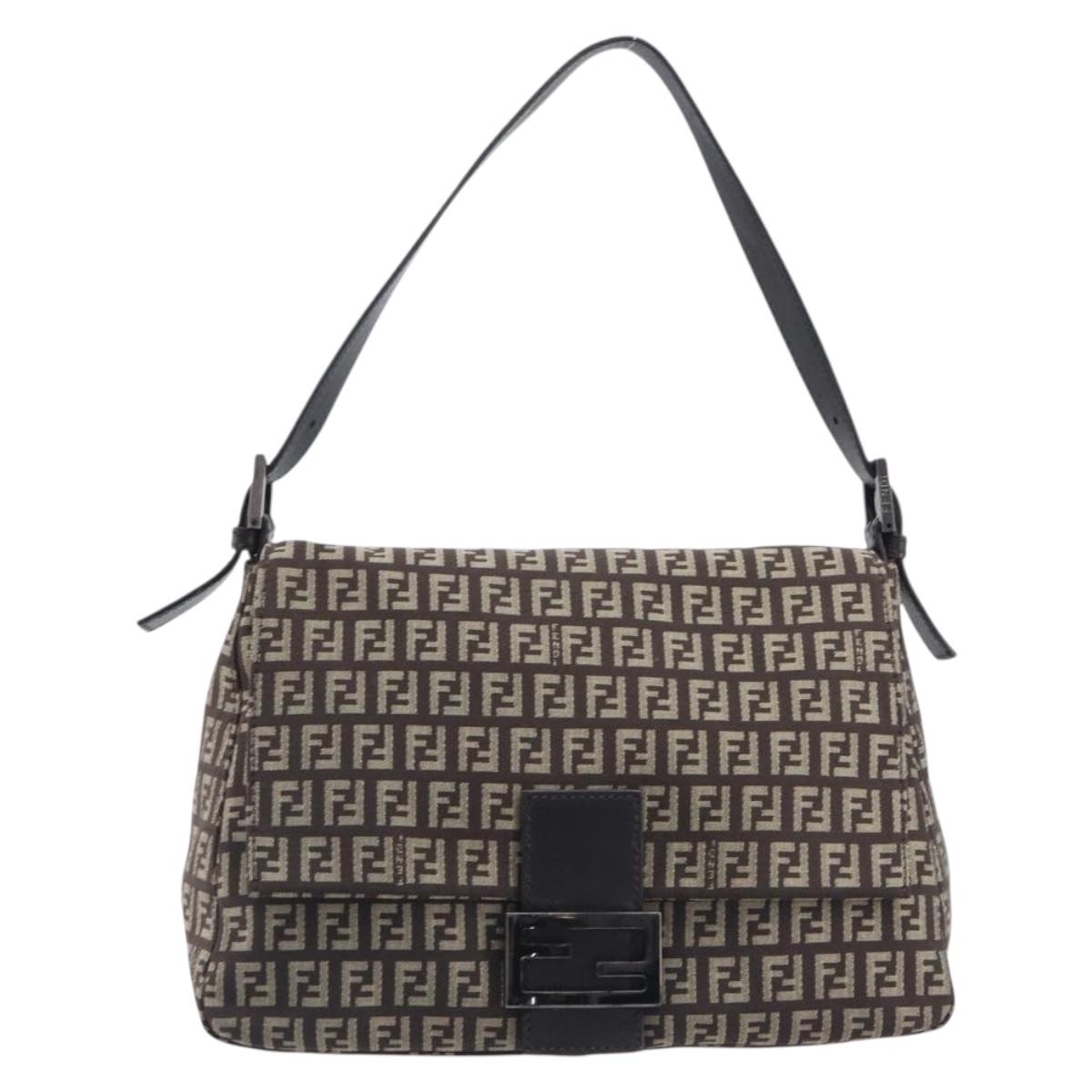FENDI Zucchino Canvas Mamma Baguette Shoulder Bag Brown Auth BA16590A