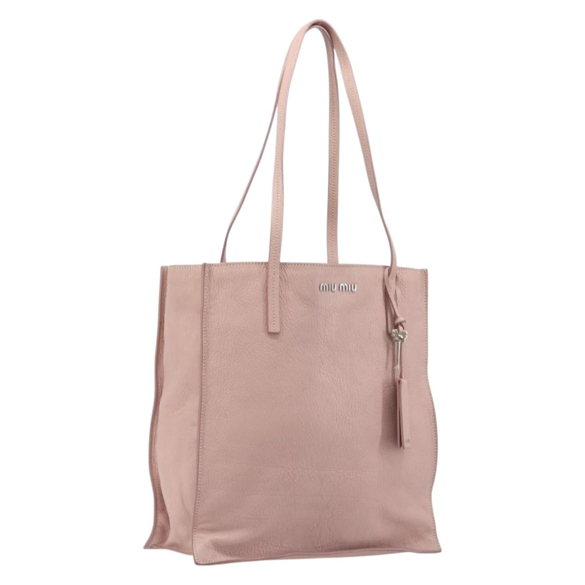 Miu Miu Tote Bag Leather Pink Silver Auth BA16593