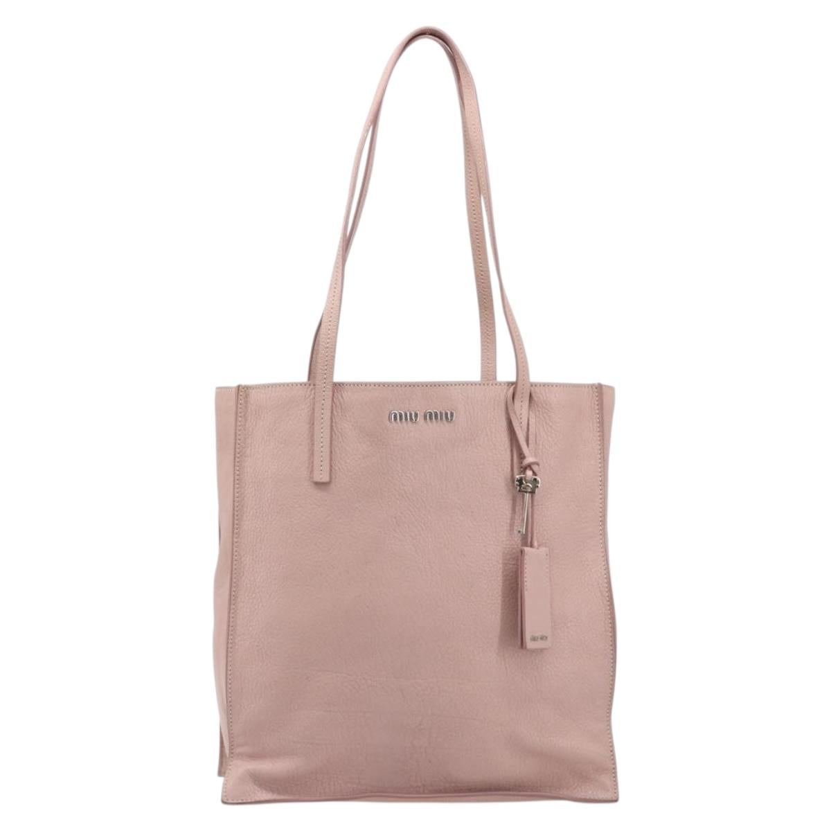 Miu Miu Tote Bag Leather Pink Silver Auth BA16593