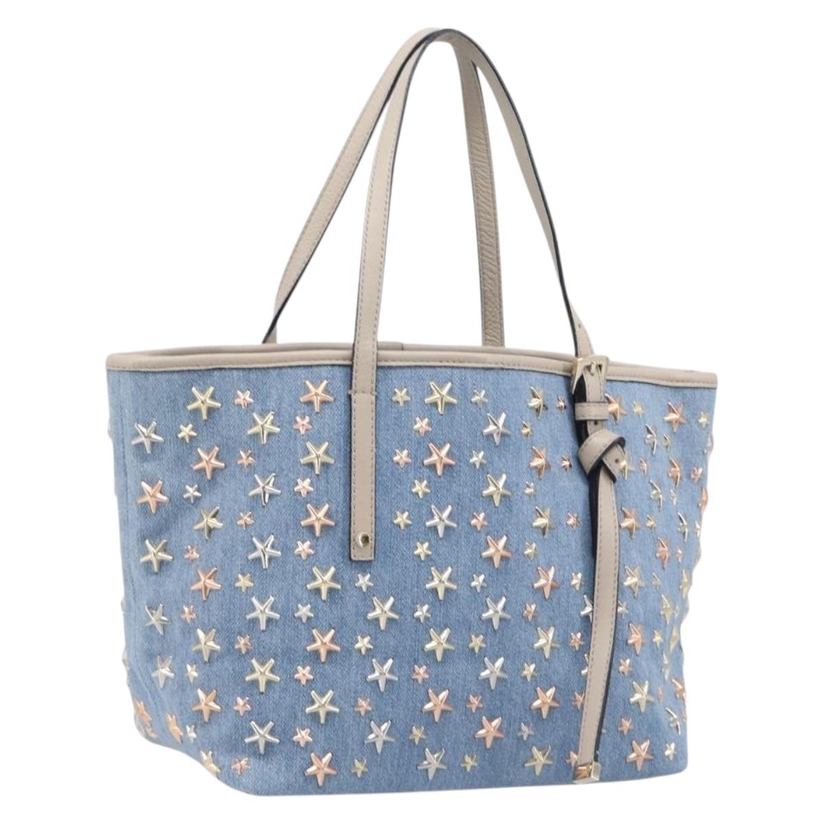 Jimmy Choo Tote Bag Denim Blue Gold Tone Auth BA16594A