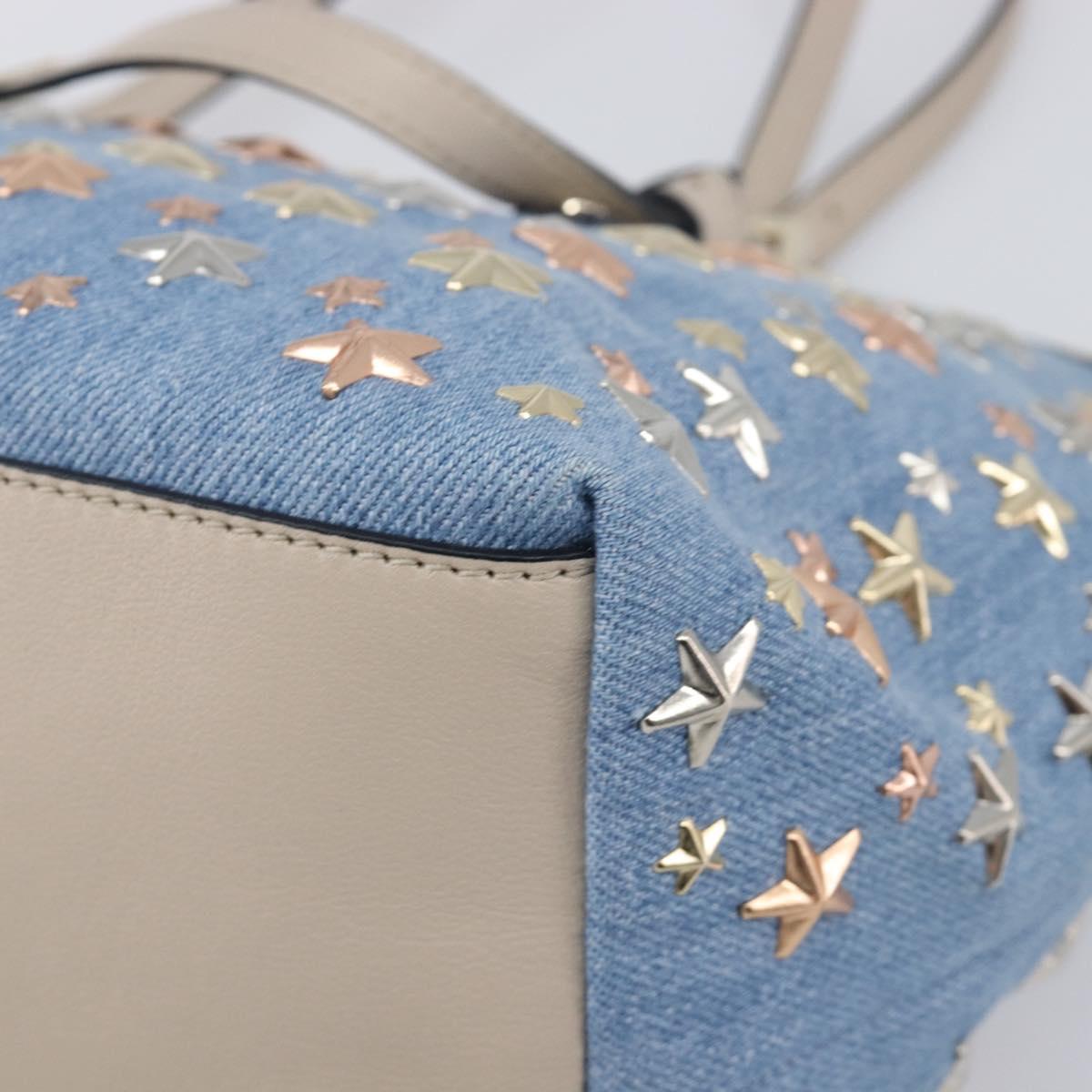 Jimmy Choo Tote Bag Denim Blue Gold Tone Auth BA16594A
