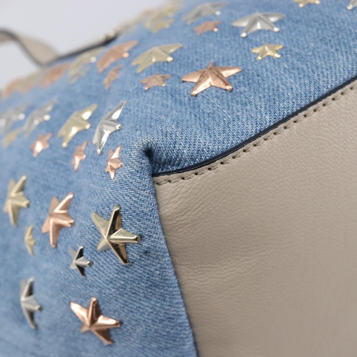 Jimmy Choo Tote Bag Denim Blue Gold Tone Auth BA16594A