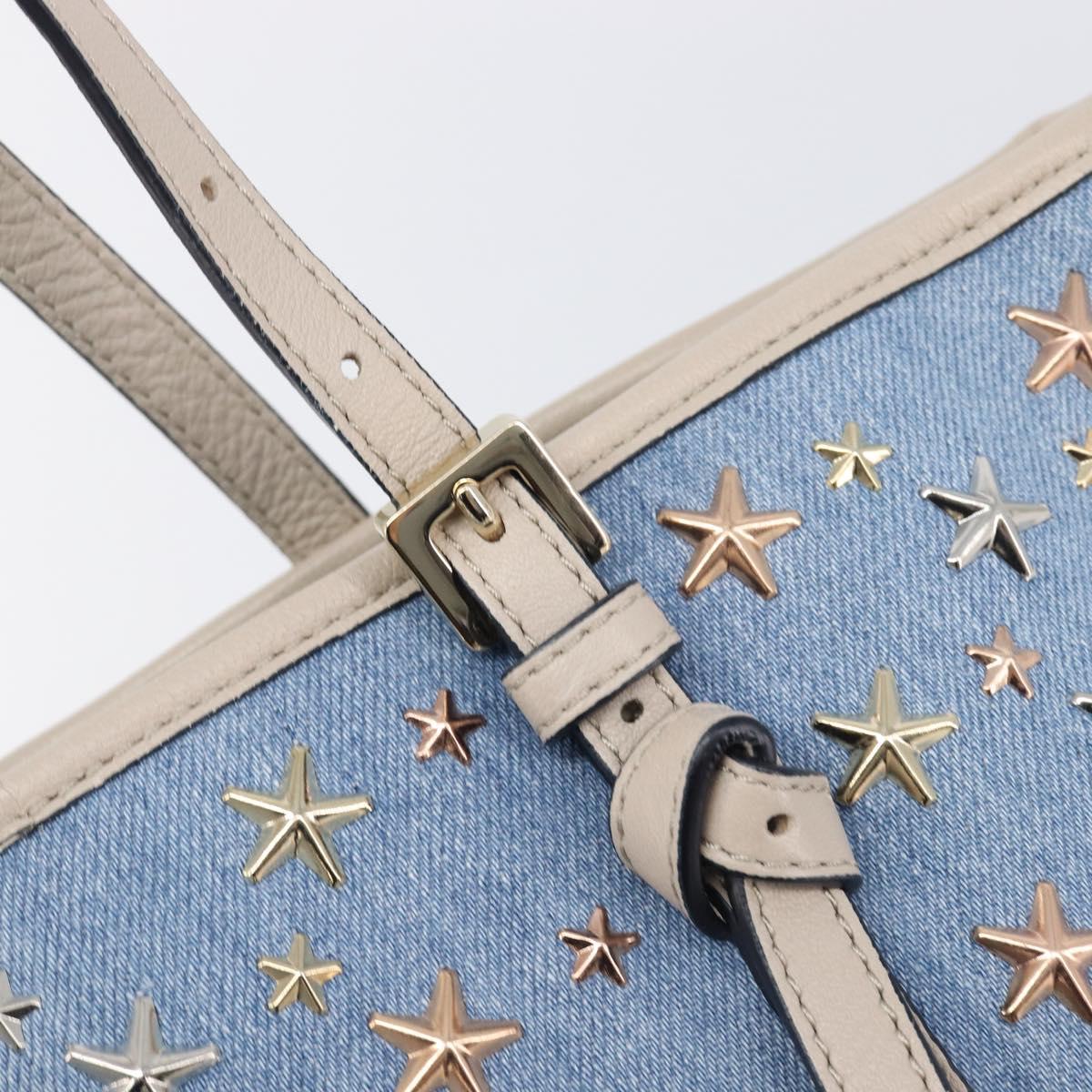 Jimmy Choo Tote Bag Denim Blue Gold Tone Auth BA16594A