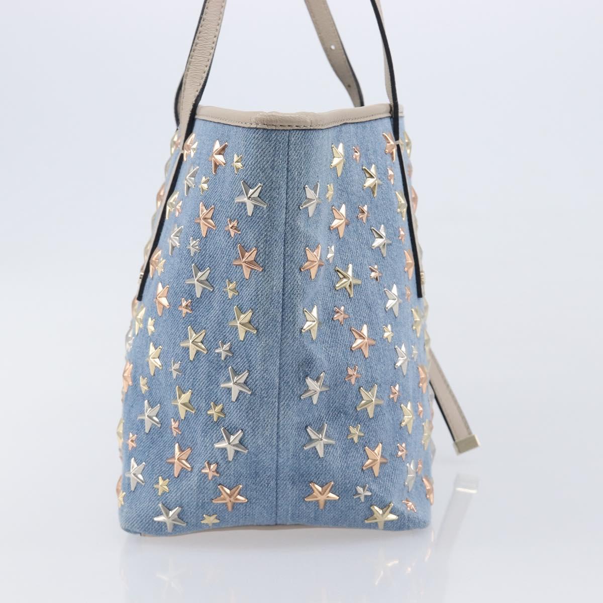 Jimmy Choo Tote Bag Denim Blue Gold Tone Auth BA16594A
