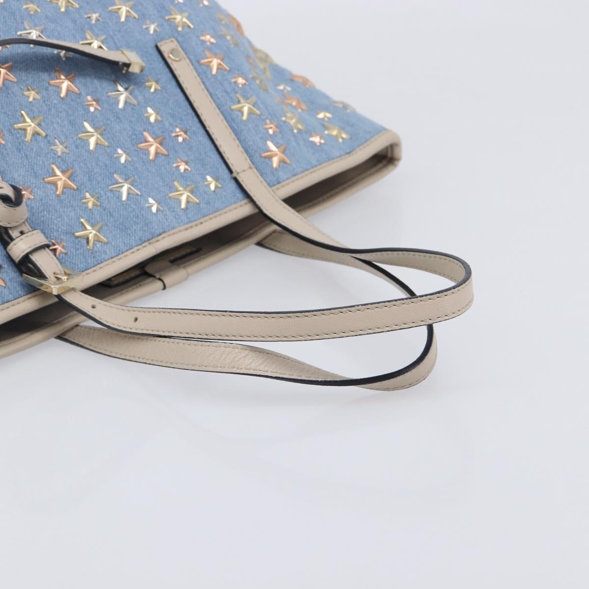Jimmy Choo Tote Bag Denim Blue Gold Tone Auth BA16594A