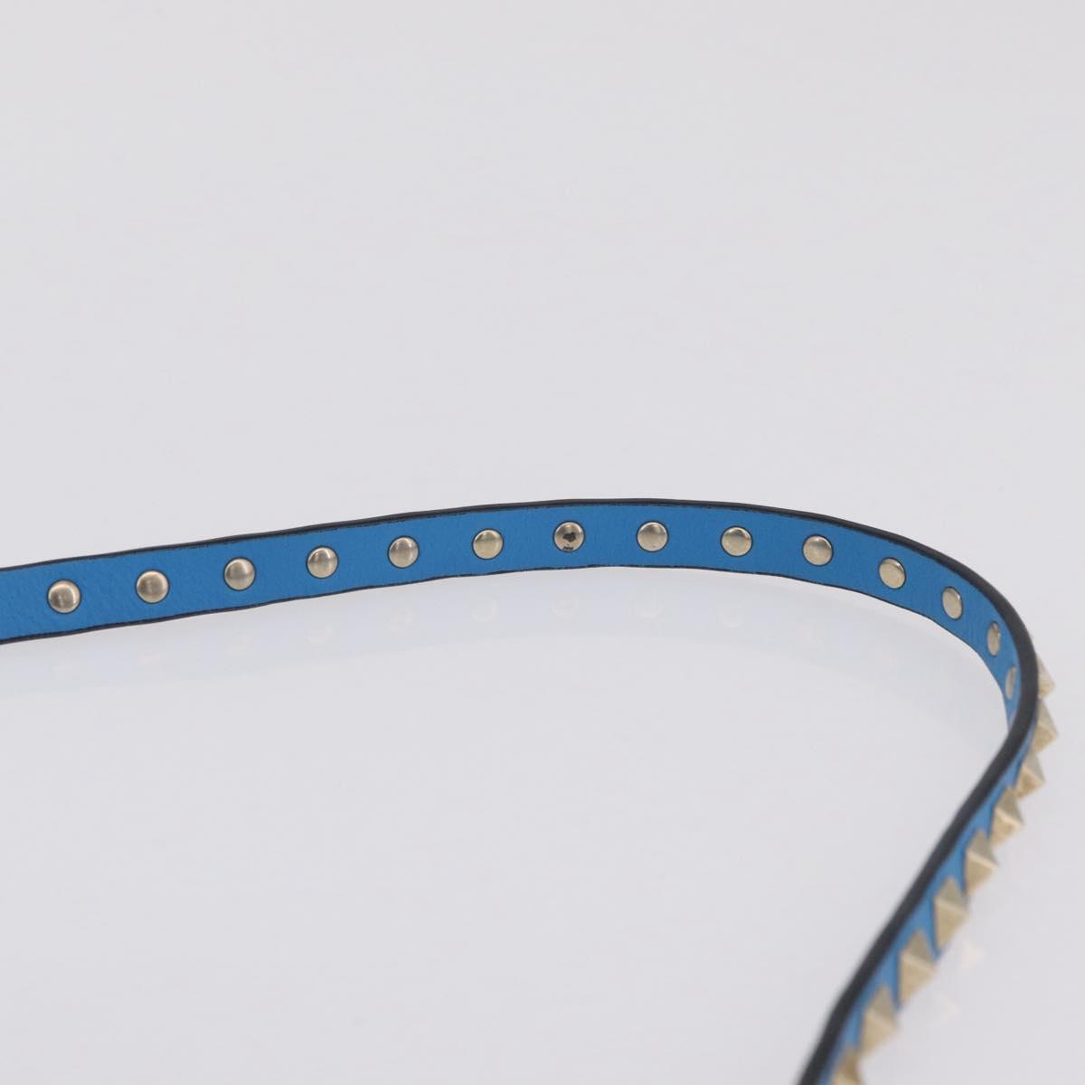Valentino Rock Studs Tote Bag Leather 2way Blue Gold Tone Auth BA16595A