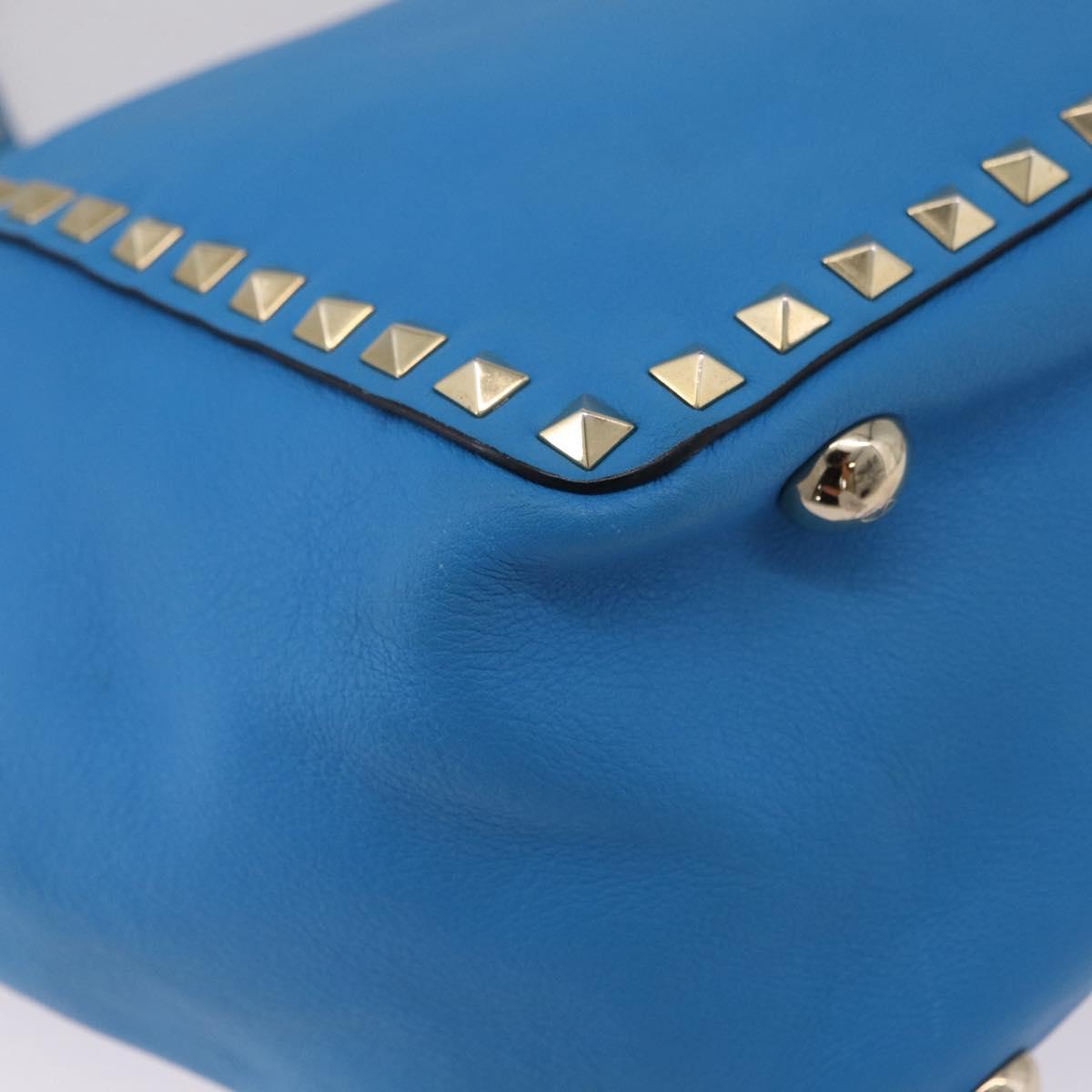 Valentino Rock Studs Tote Bag Leather 2way Blue Gold Tone Auth BA16595A