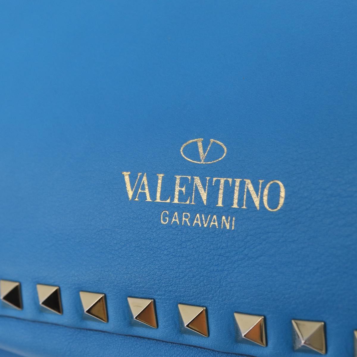 Valentino Rock Studs Tote Bag Leather 2way Blue Gold Tone Auth BA16595A