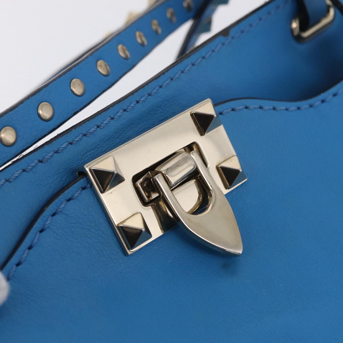 Valentino Rock Studs Tote Bag Leather 2way Blue Gold Tone Auth BA16595A