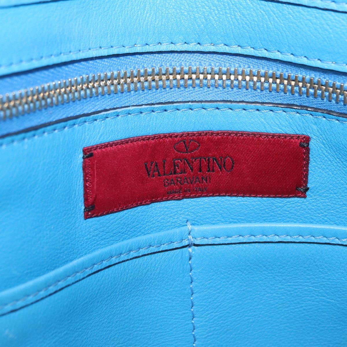 Valentino Rock Studs Tote Bag Leather 2way Blue Gold Tone Auth BA16595A