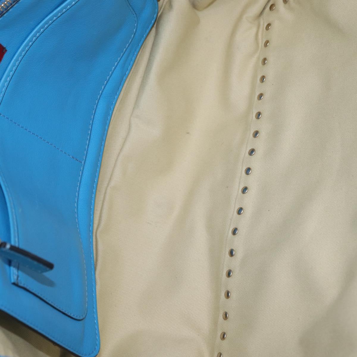 Valentino Rock Studs Tote Bag Leather 2way Blue Gold Tone Auth BA16595A