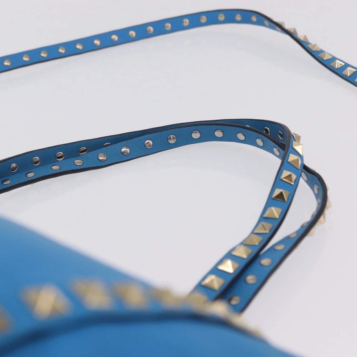 Valentino Rock Studs Tote Bag Leather 2way Blue Gold Tone Auth BA16595A