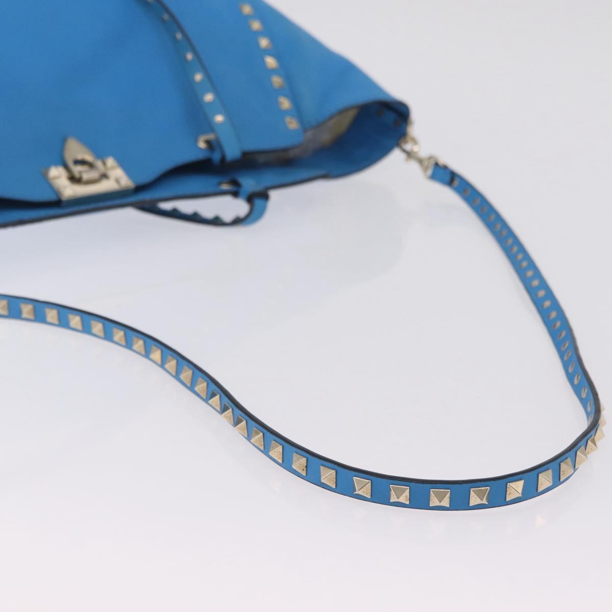 Valentino Rock Studs Tote Bag Leather 2way Blue Gold Tone Auth BA16595A