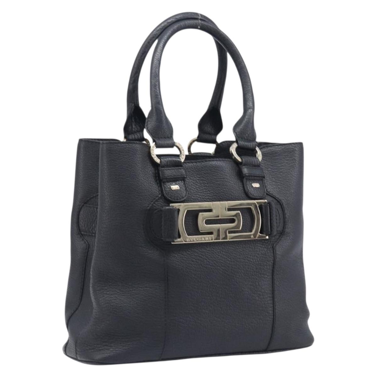 BVLGARI Parentesi Tote Bag Leather Black Gold Tone Auth BA16598V