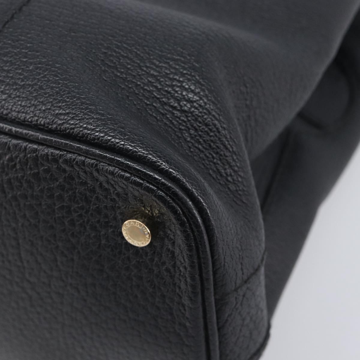 BVLGARI Parentesi Tote Bag Leather Black Gold Tone Auth BA16598V