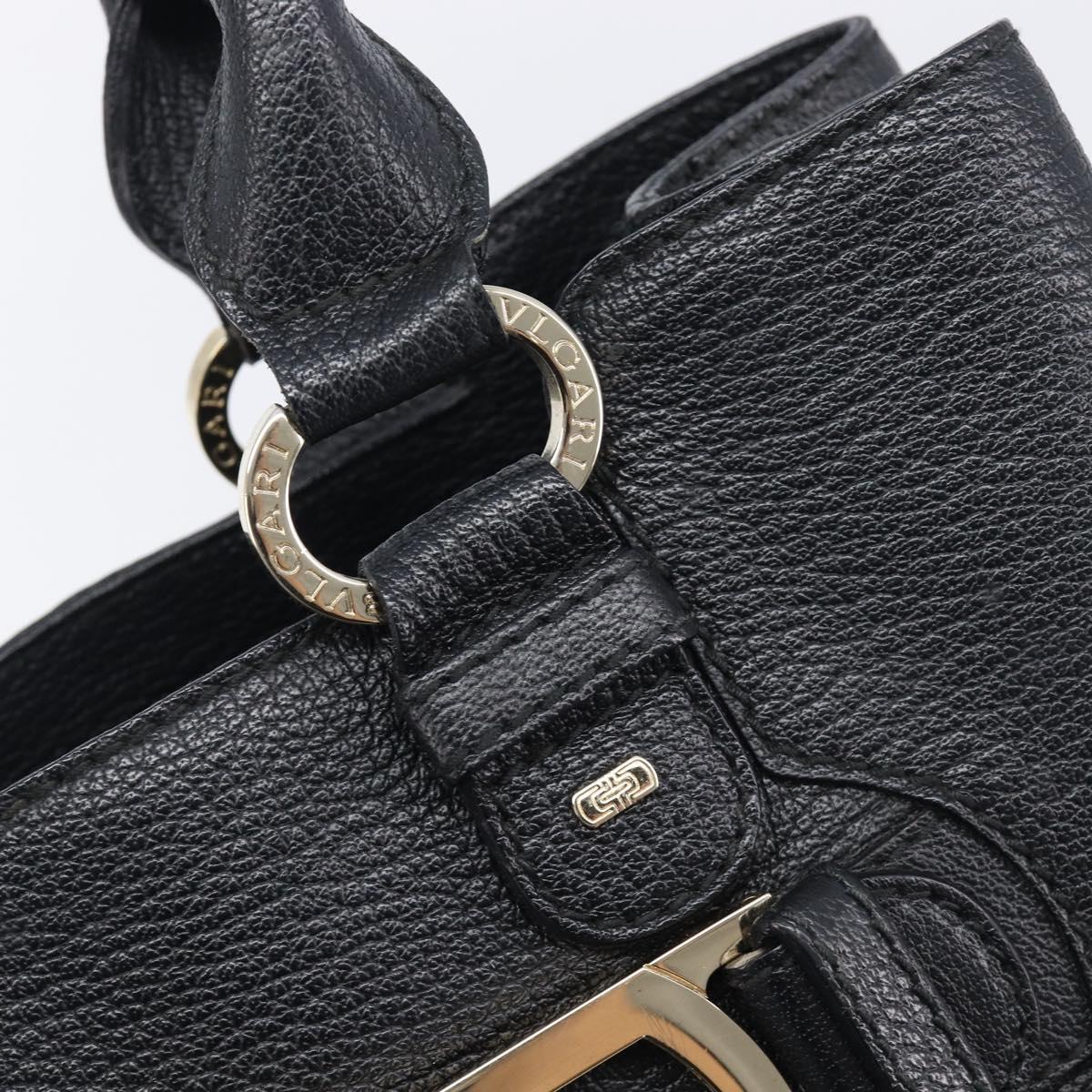 BVLGARI Parentesi Tote Bag Leather Black Gold Tone Auth BA16598V