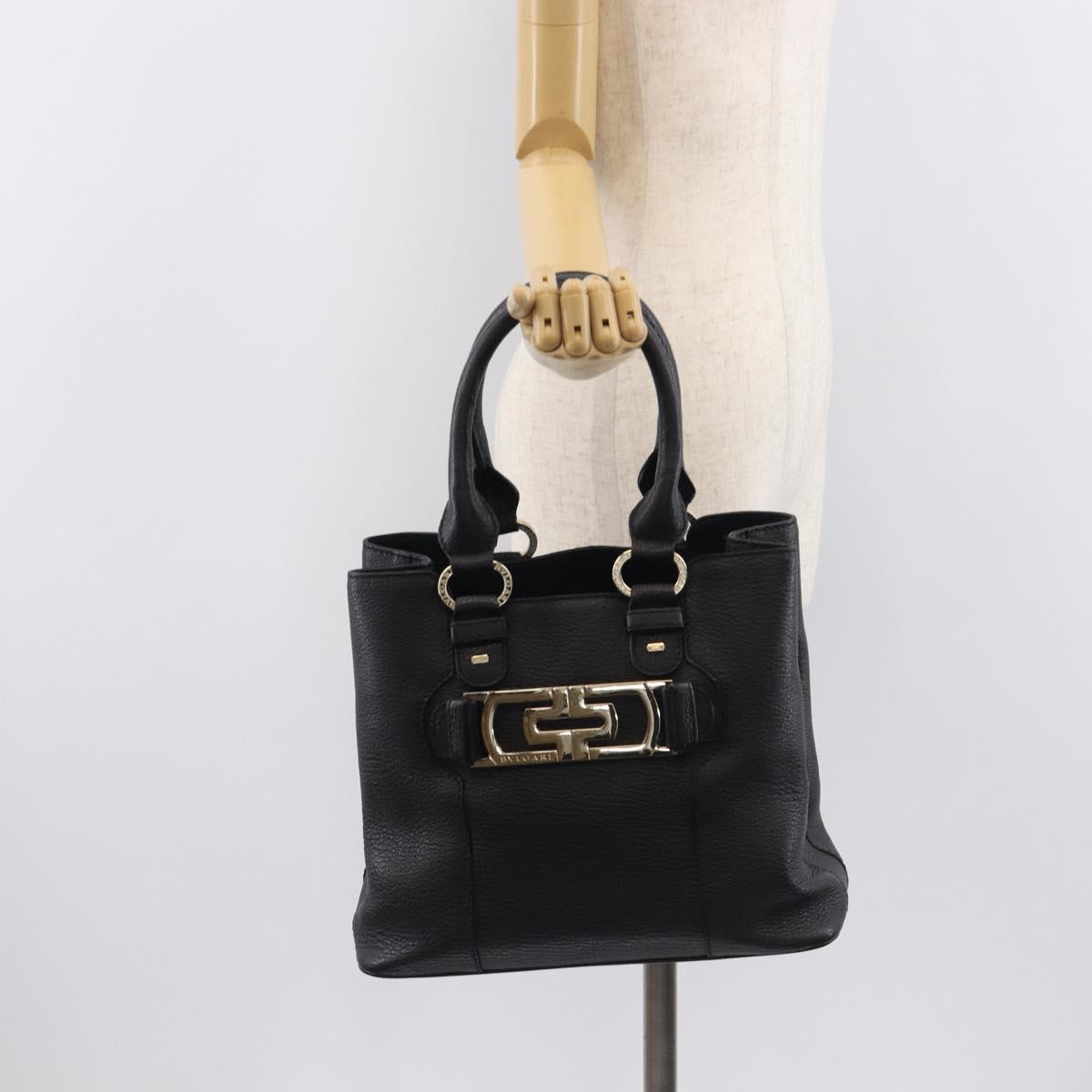 BVLGARI Parentesi Tote Bag Leather Black Gold Tone Auth BA16598V