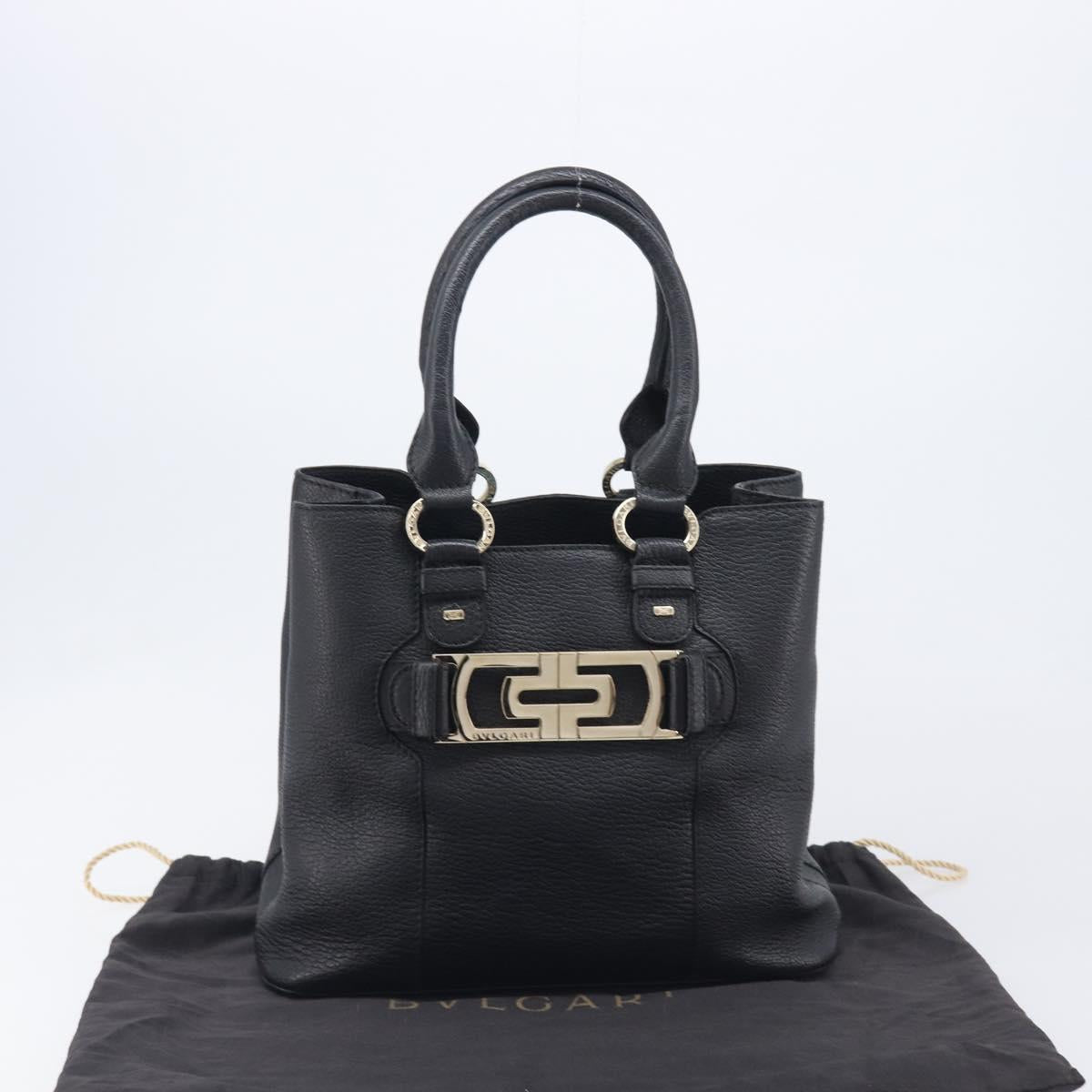 BVLGARI Parentesi Tote Bag Leather Black Gold Tone Auth BA16598V