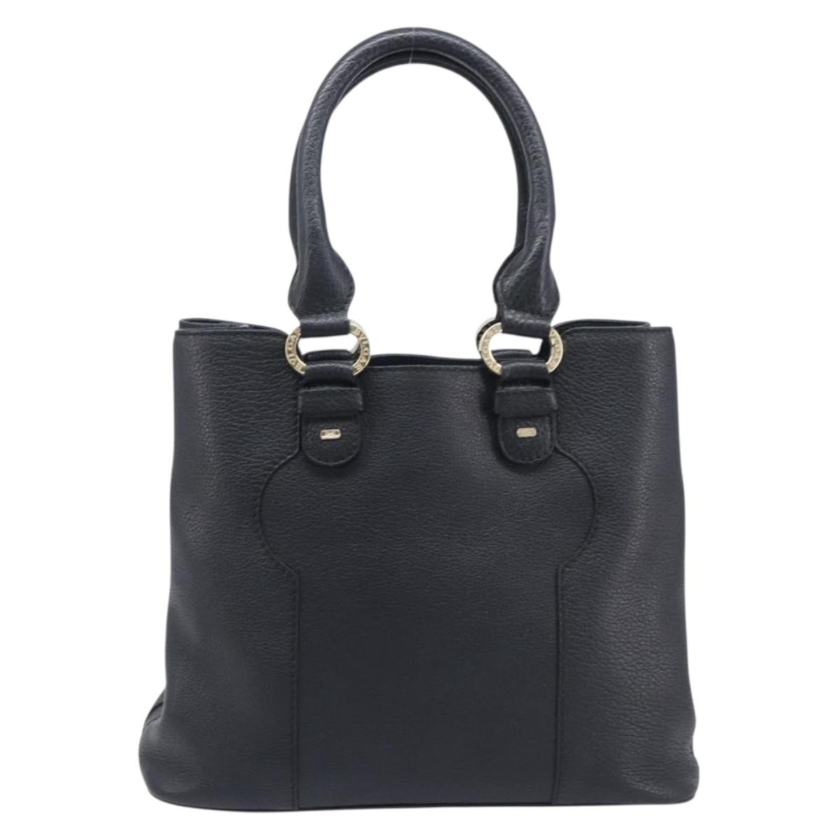 BVLGARI Parentesi Tote Bag Leather Black Gold Tone Auth BA16598V