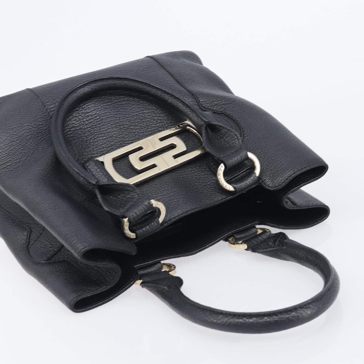 BVLGARI Parentesi Tote Bag Leather Black Gold Tone Auth BA16598V