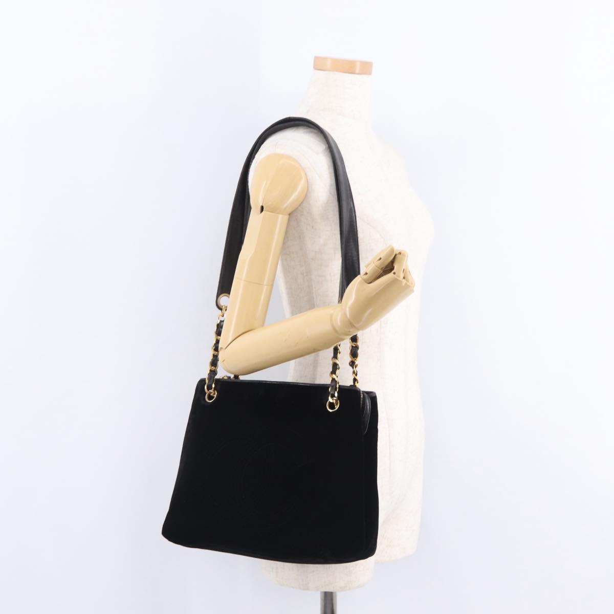 CHANEL COCO Mark Chain Shoulder Bag Velor Black Gold Tone CC Auth BA16599A