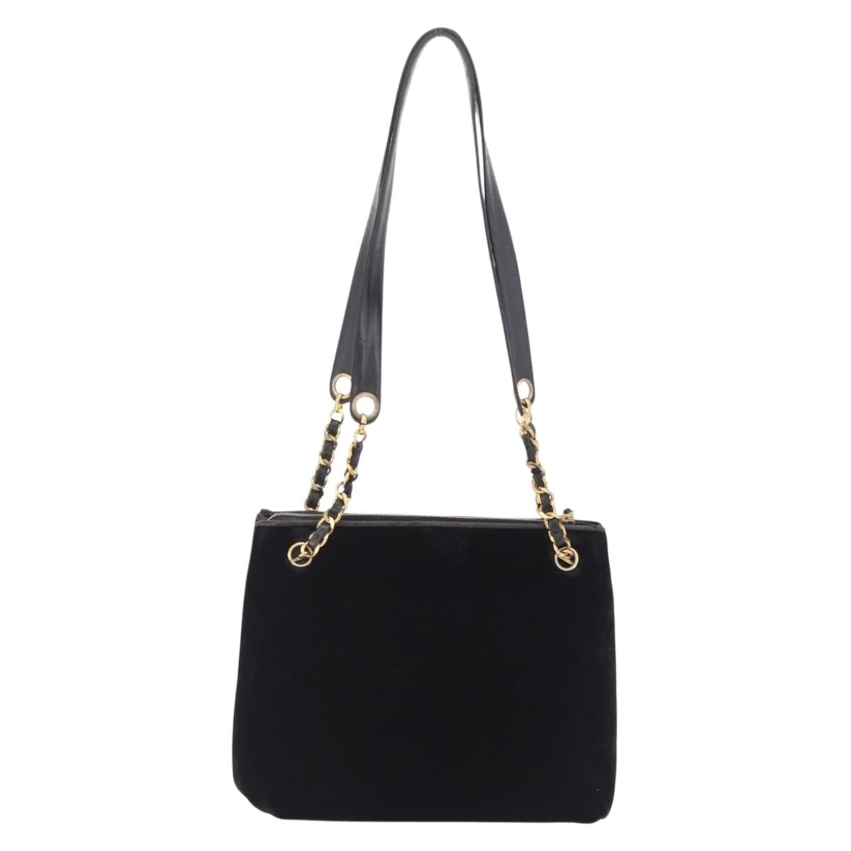 CHANEL COCO Mark Chain Shoulder Bag Velor Black Gold Tone CC Auth BA16599A