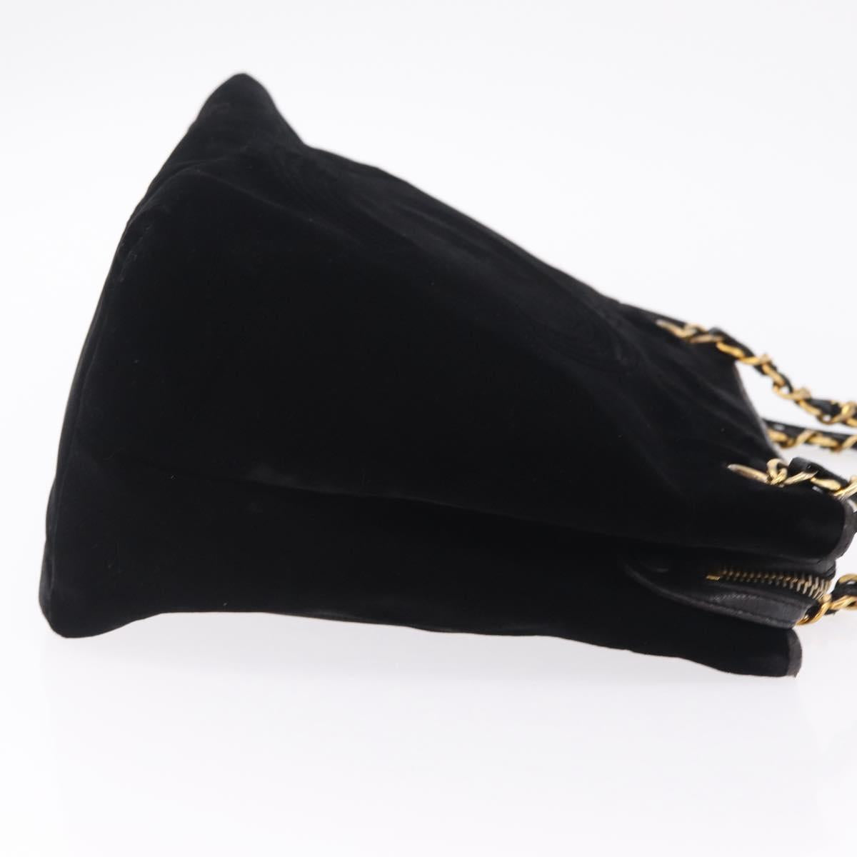 CHANEL COCO Mark Chain Shoulder Bag Velor Black Gold Tone CC Auth BA16599A