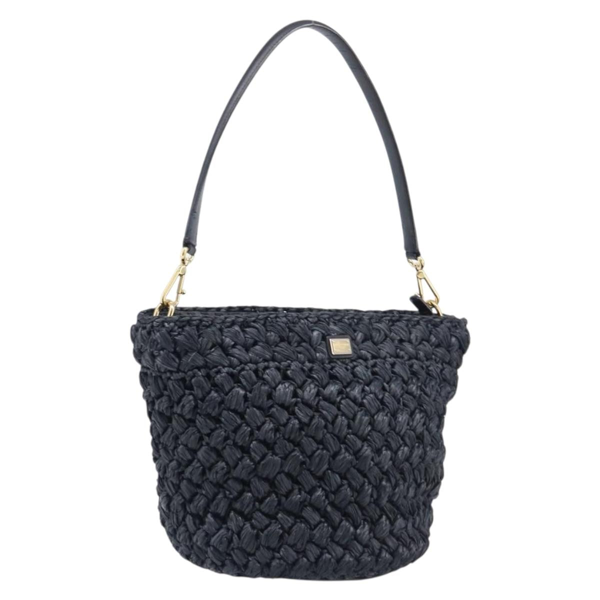 Dolce & Gabbana Shoulder Bag Raffia Navy Gold Tone Auth BA16600A