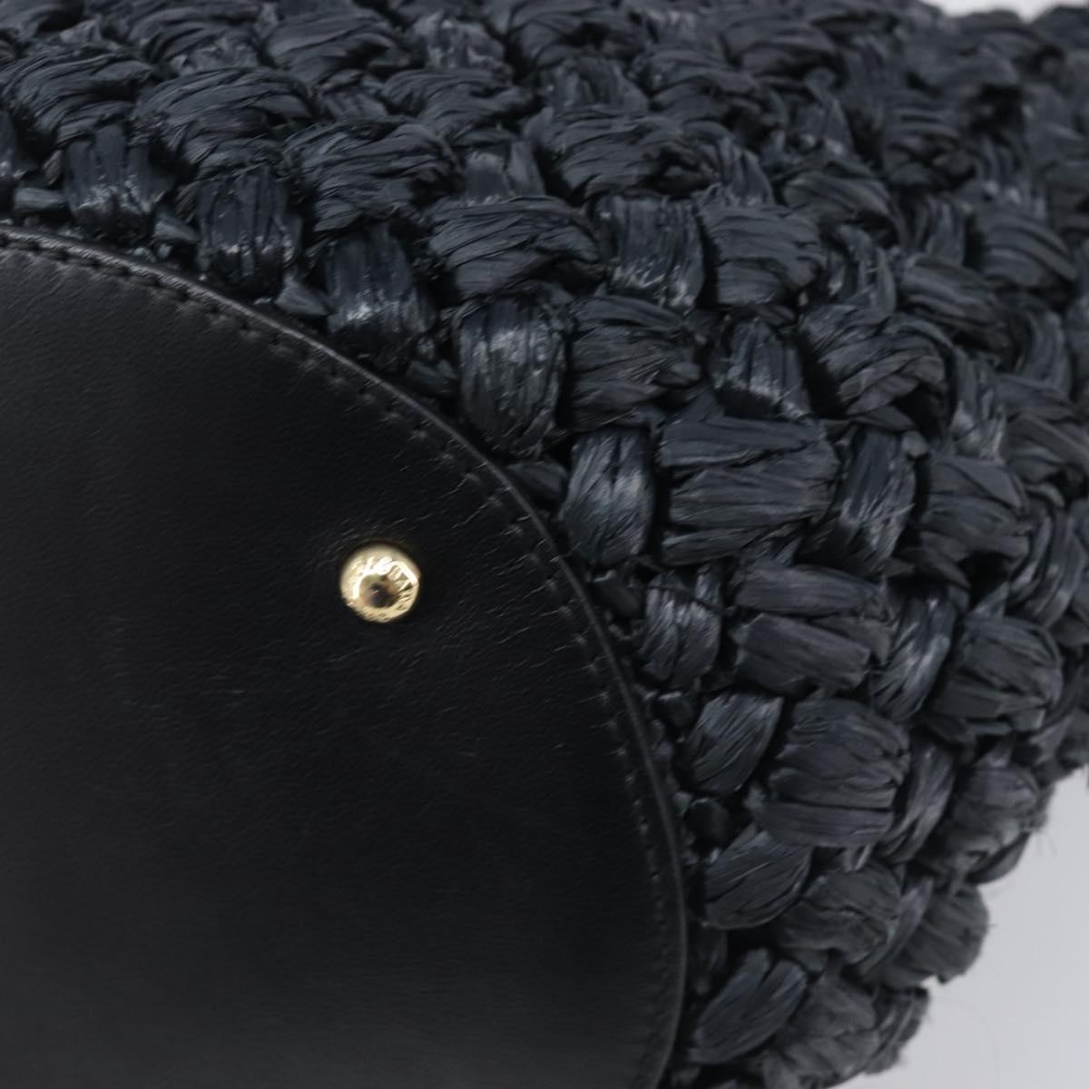 Dolce & Gabbana Shoulder Bag Raffia Navy Gold Tone Auth BA16600A