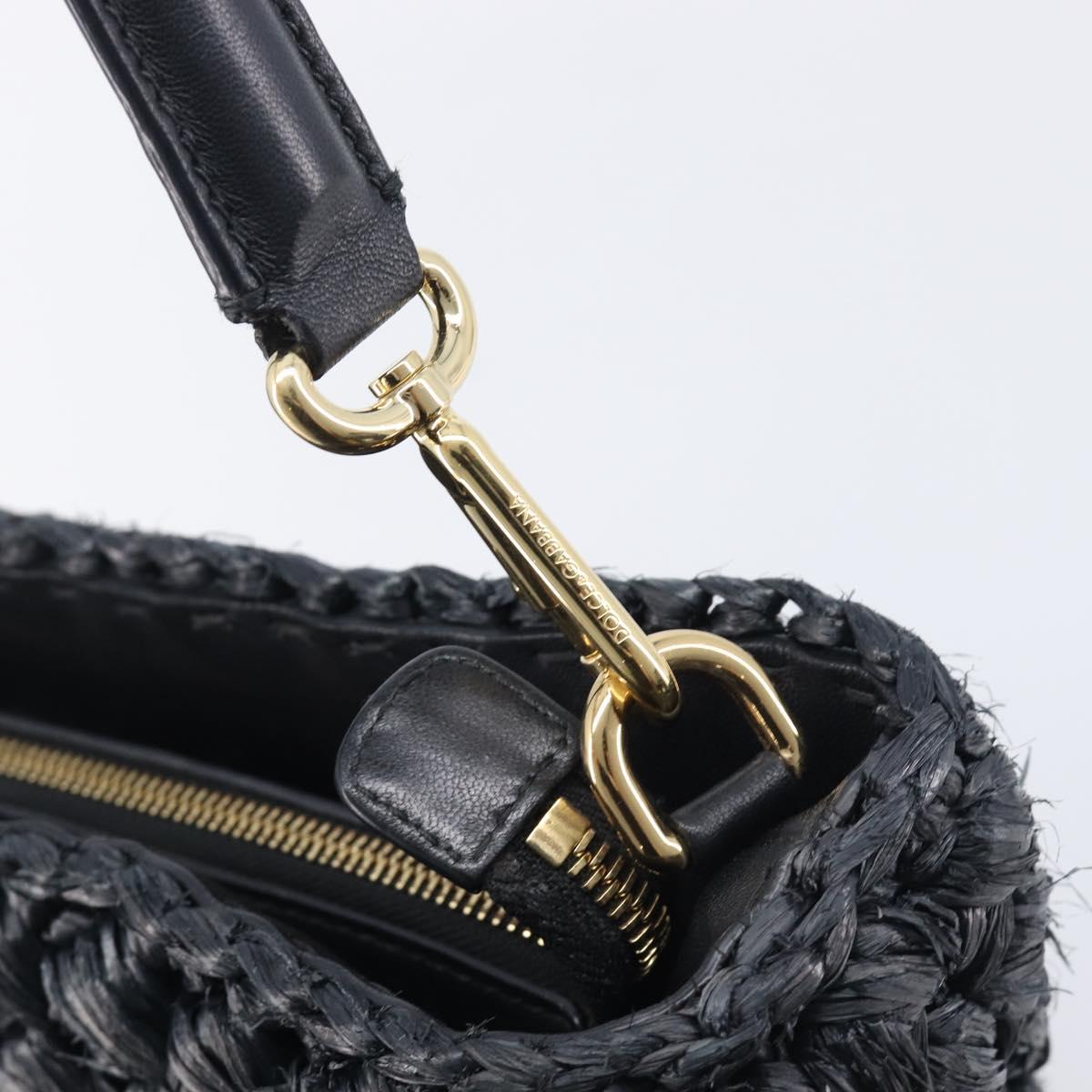 Dolce & Gabbana Shoulder Bag Raffia Navy Gold Tone Auth BA16600A